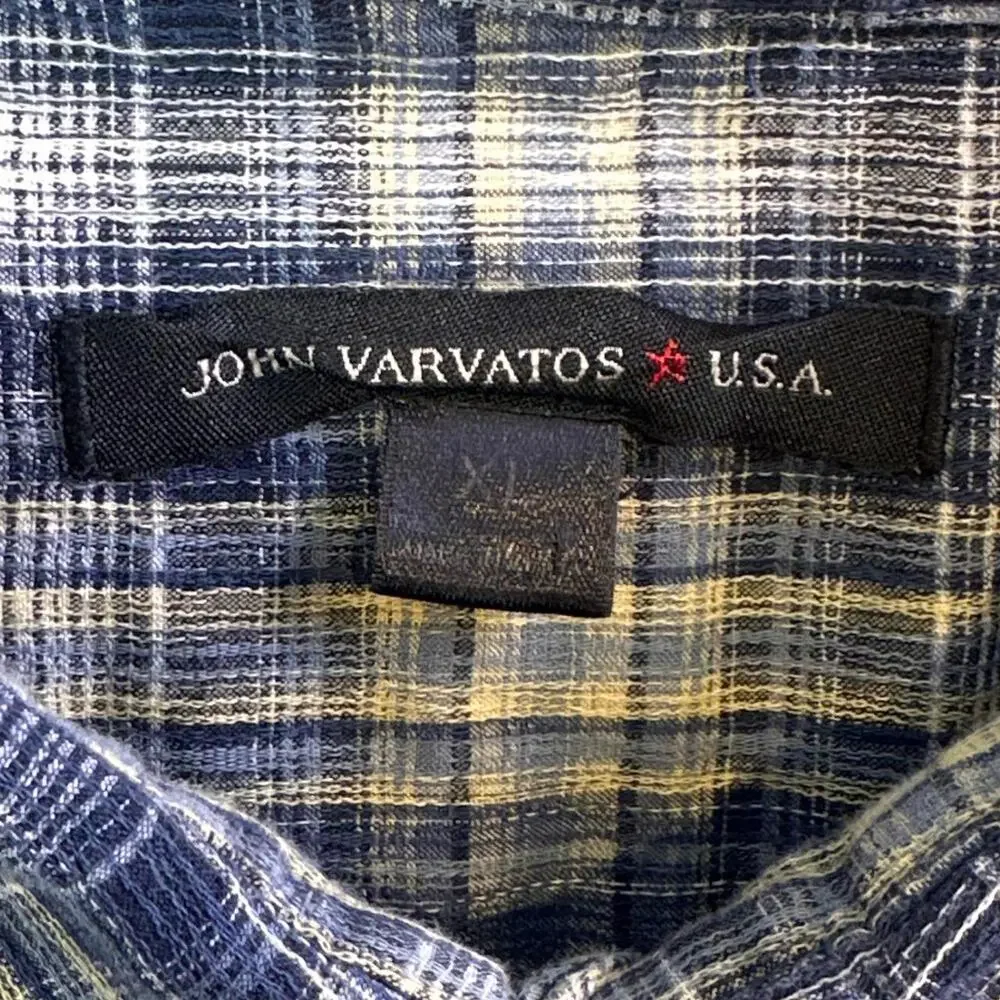Y2K John Varvatos USA Plaid Button Up Shirt Mens XL Blue Short Sleeve